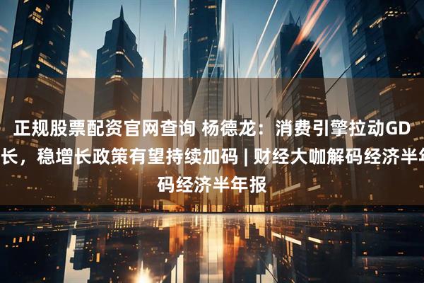 正规股票配资官网查询 杨德龙：消费引擎拉动GDP增长，稳增长政策有望持续加码 | 财经大咖解码经济半年报